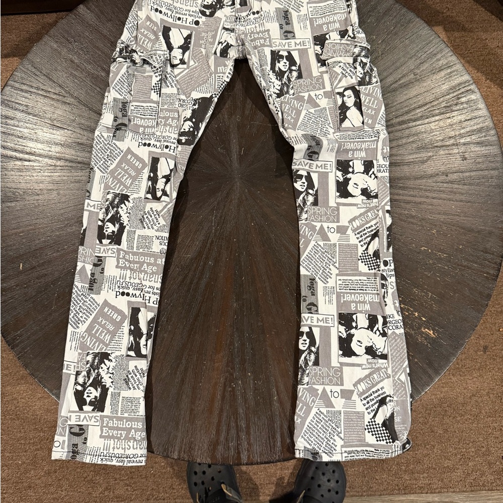 Golden Denim True Stacked Revista Newspaper Print Jeans